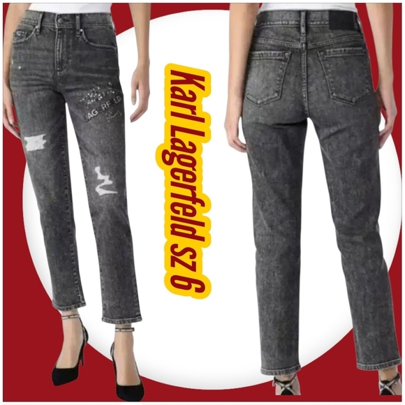 NWT Karl Lagerfeld Jeans Straight Leg Rhinestone Distressed sz 6 - Picture 1 of 15